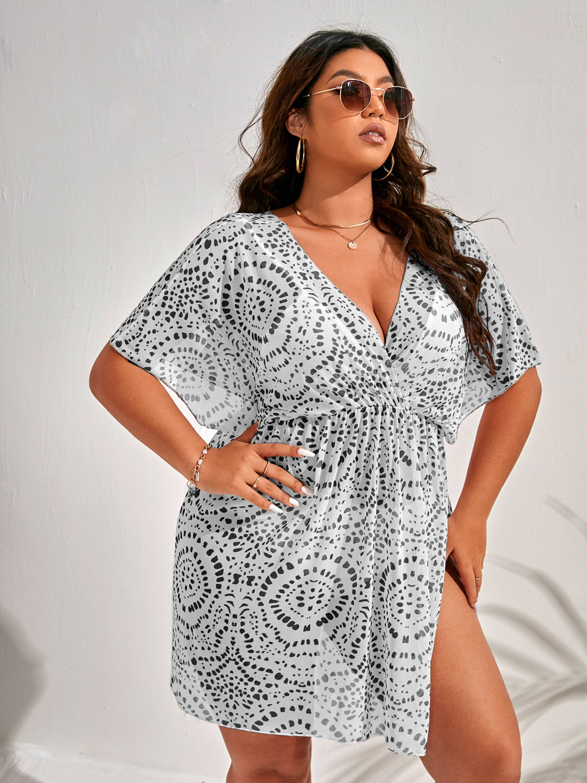 Saida de Praia Manga Longa Amarração de Cordão Andreia Plus Size