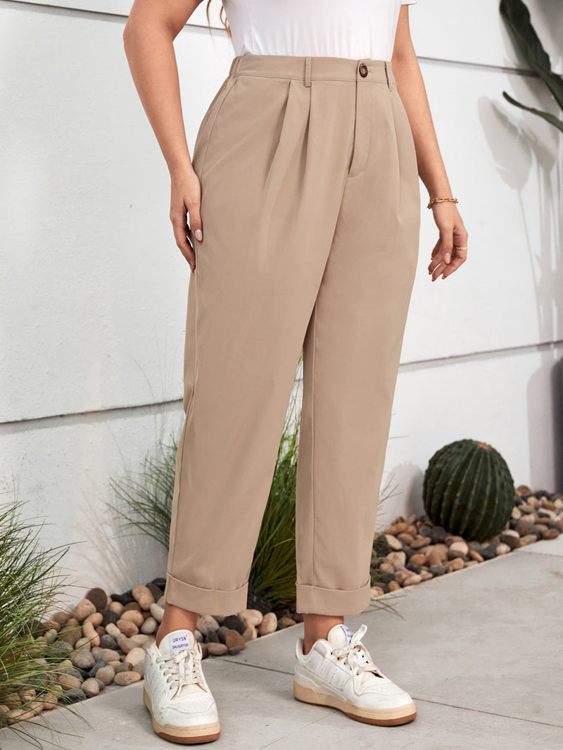 Calça Capri Feminina Simples Elegante Cintura Alta Cores Sólidas