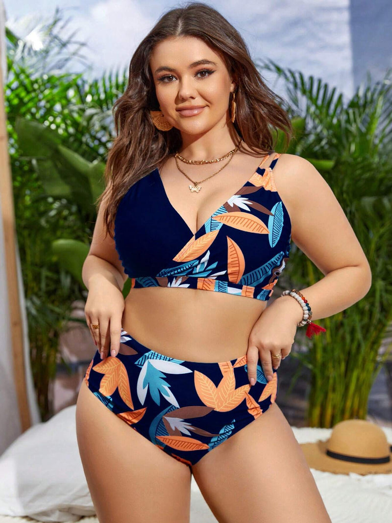 Biquíni Feminino Estampa Tropical com Cintura Alta Isabella. Plus Size