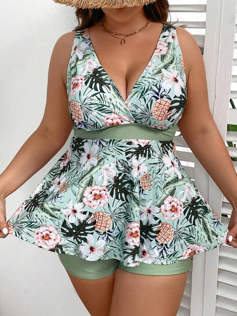 Tanquíni Feminino com Short e Estampa Floral Plus Size Fiona