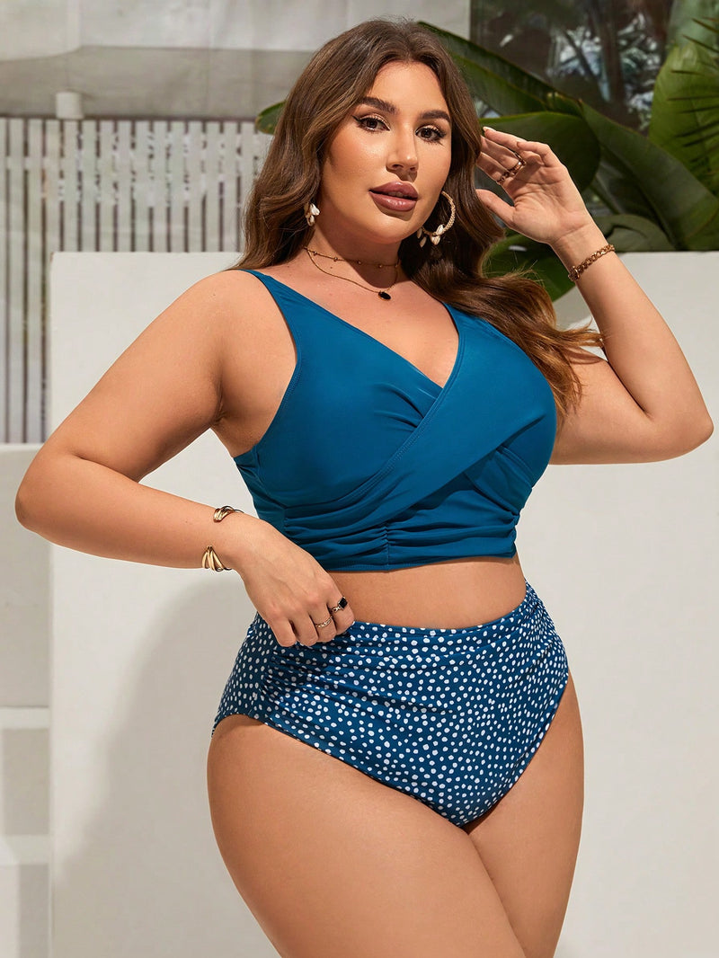 Conjunto Bikini Feminino Top Cruzado Calcinha de Bolinhas Silvanice Plus Size