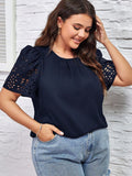 Blusa Feminina Mangas Curtas Vazadas e Detalhes Franzidos Beatriz Plus Size