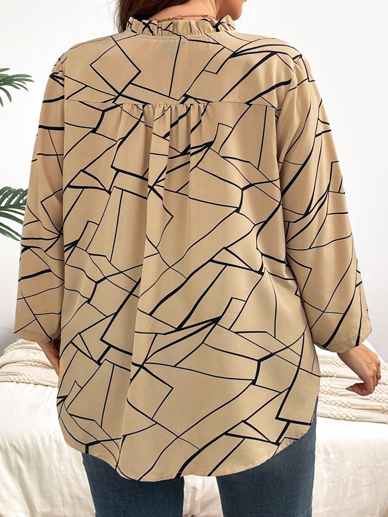 Blusa com Estampa Geométrica e Mangas 3/4