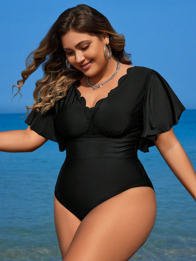 Maiô Feminino Com Mangas Babado Clásico Neiva Plus Size