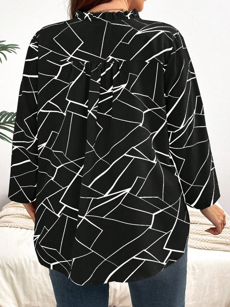 Blusa com Estampa Geométrica e Mangas 3/4