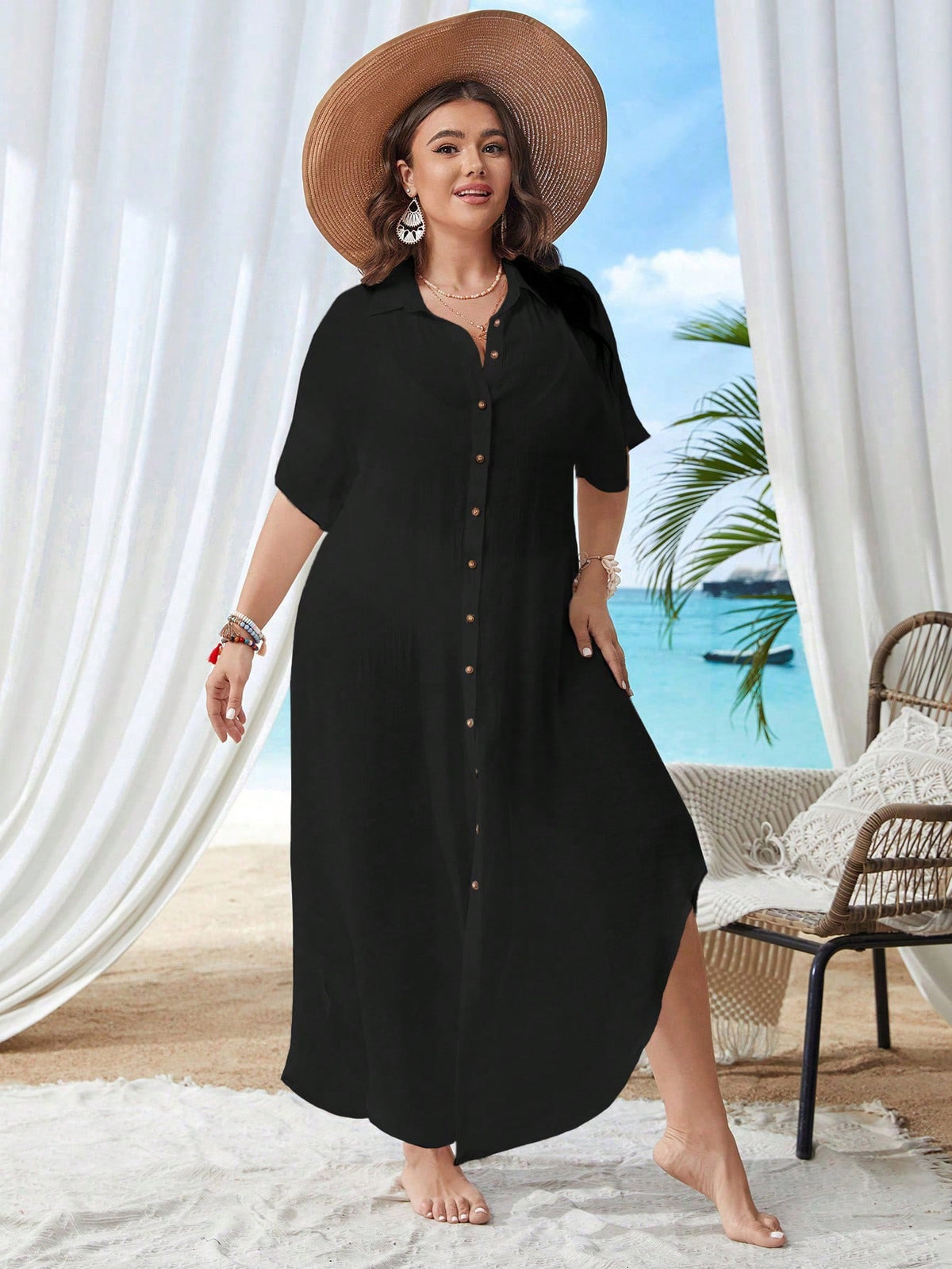 Quimono Feminino Comprido com Botões para Verão Betty. Plus Size