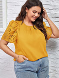 Blusa Feminina Mangas Curtas Vazadas e Detalhes Franzidos Beatriz Plus Size