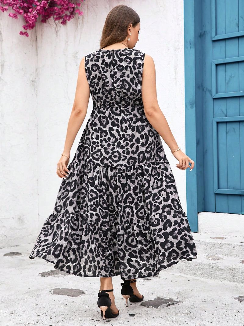 Vestido Longo Charmoso Feminino com Estampa Animal Print Plus Size