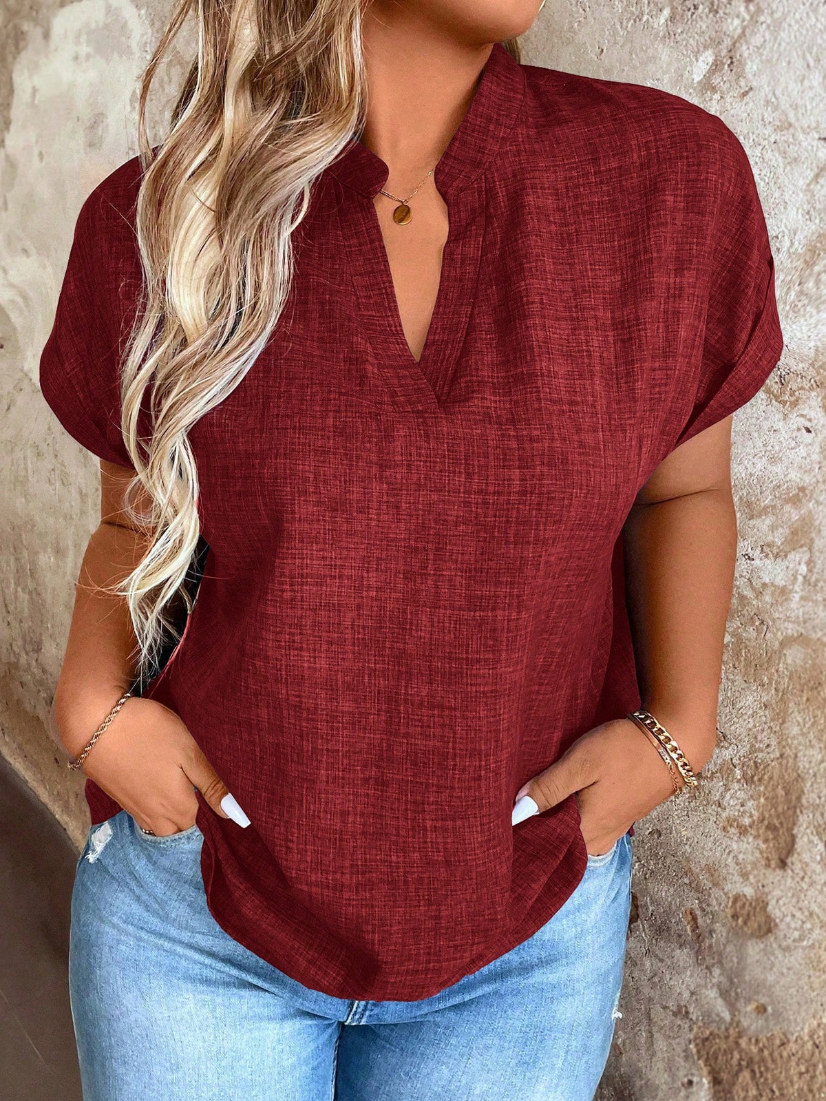 Blusa Social Feminina Decote em V Andreia Plus Size