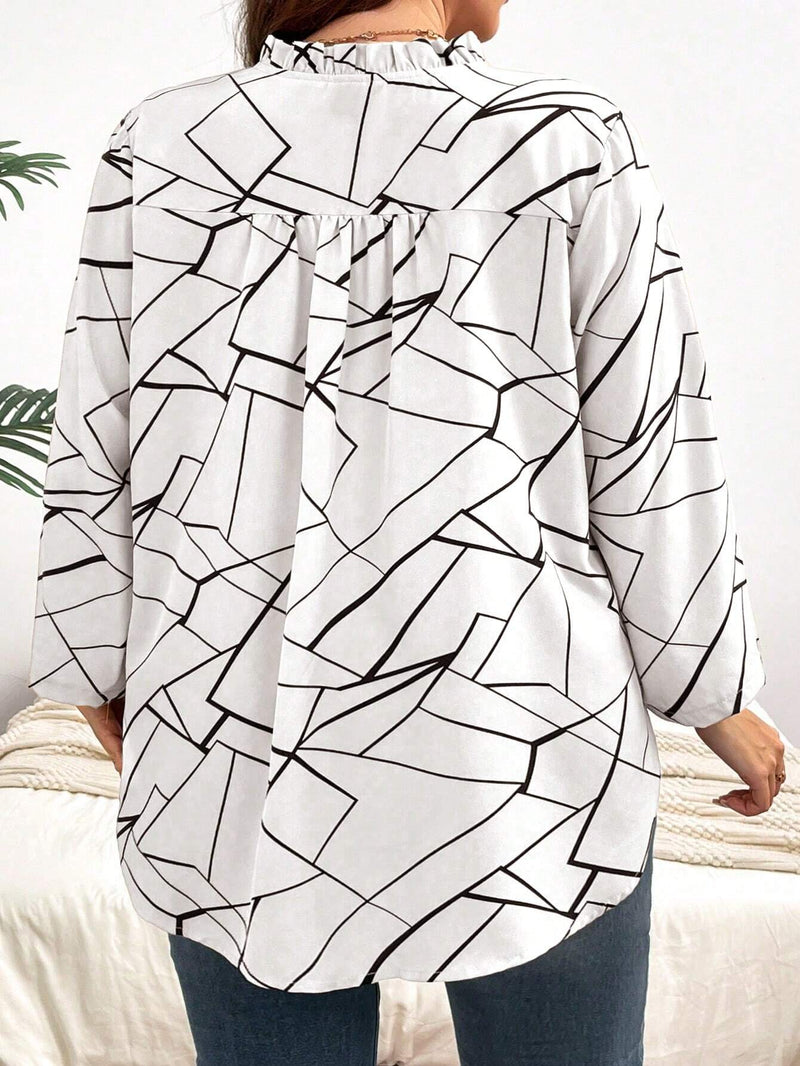 Blusa com Estampa Geométrica e Mangas 3/4