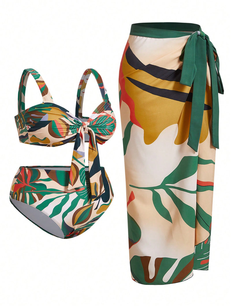 Conjunto Biquini Feminino com Saia e Estampado Tropical Marlena