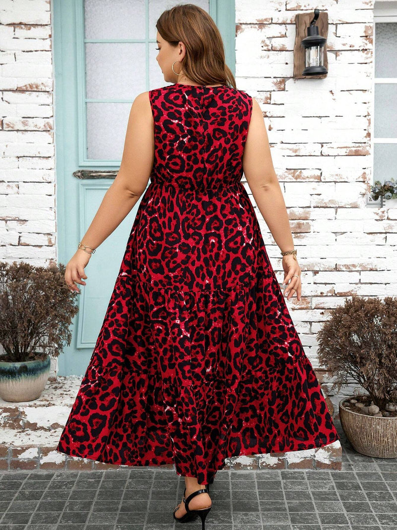 Vestido Longo Charmoso Feminino com Estampa Animal Print Plus Size