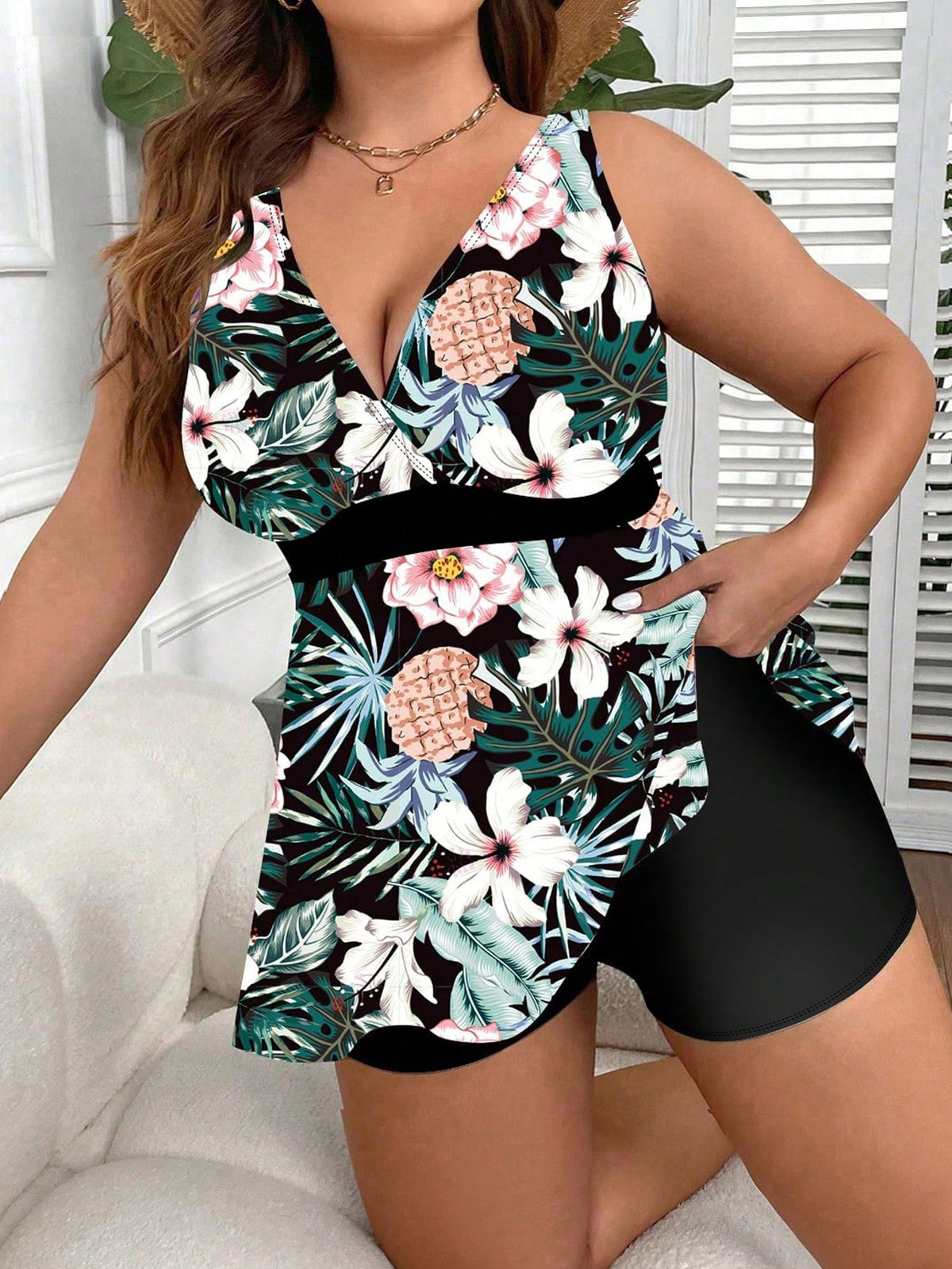 Tanquíni Feminino com Short e Estampa Floral Plus Size Fiona