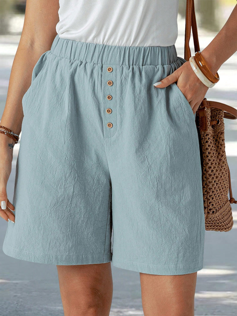 Shorts Feminino de Botão com Bolso e Laço Fronta Thaynará