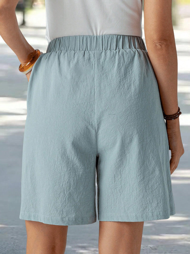 Shorts Feminino de Botão com Bolso e Laço Fronta Thaynará