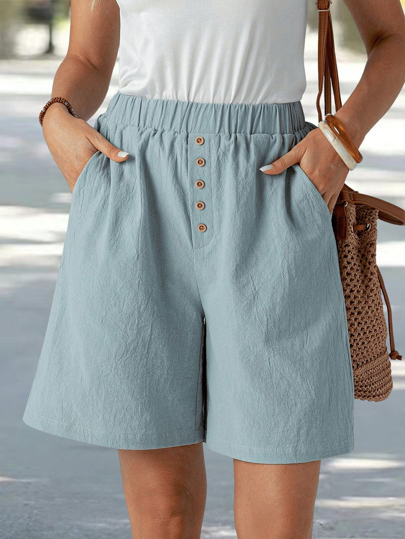 Shorts Feminino de Botão com Bolso e Laço Fronta Thaynará