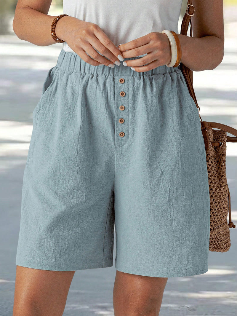 Shorts Feminino de Botão com Bolso e Laço Fronta Thaynará