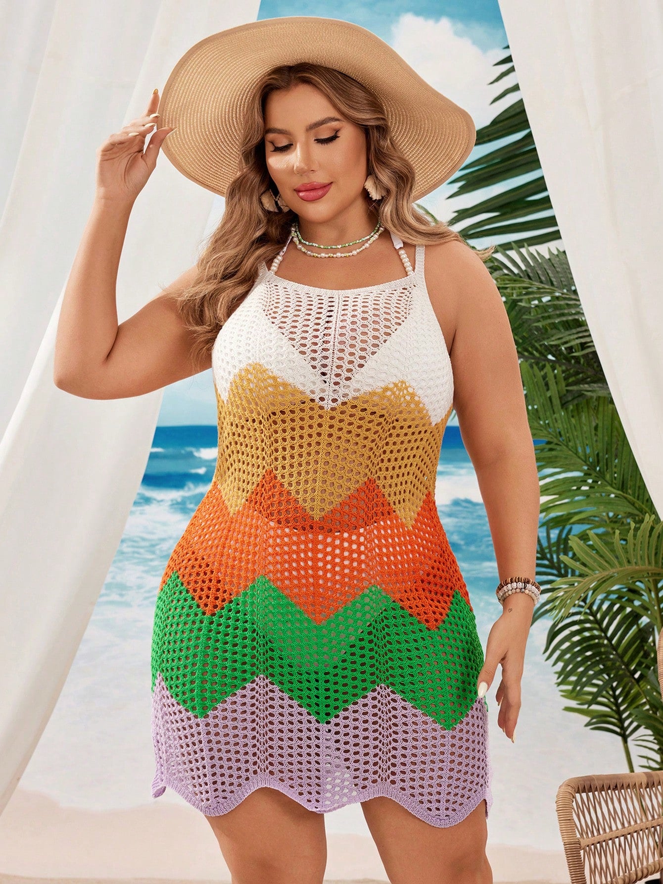 Saida de Praia de Crochê Colorida Anabel Plus Size