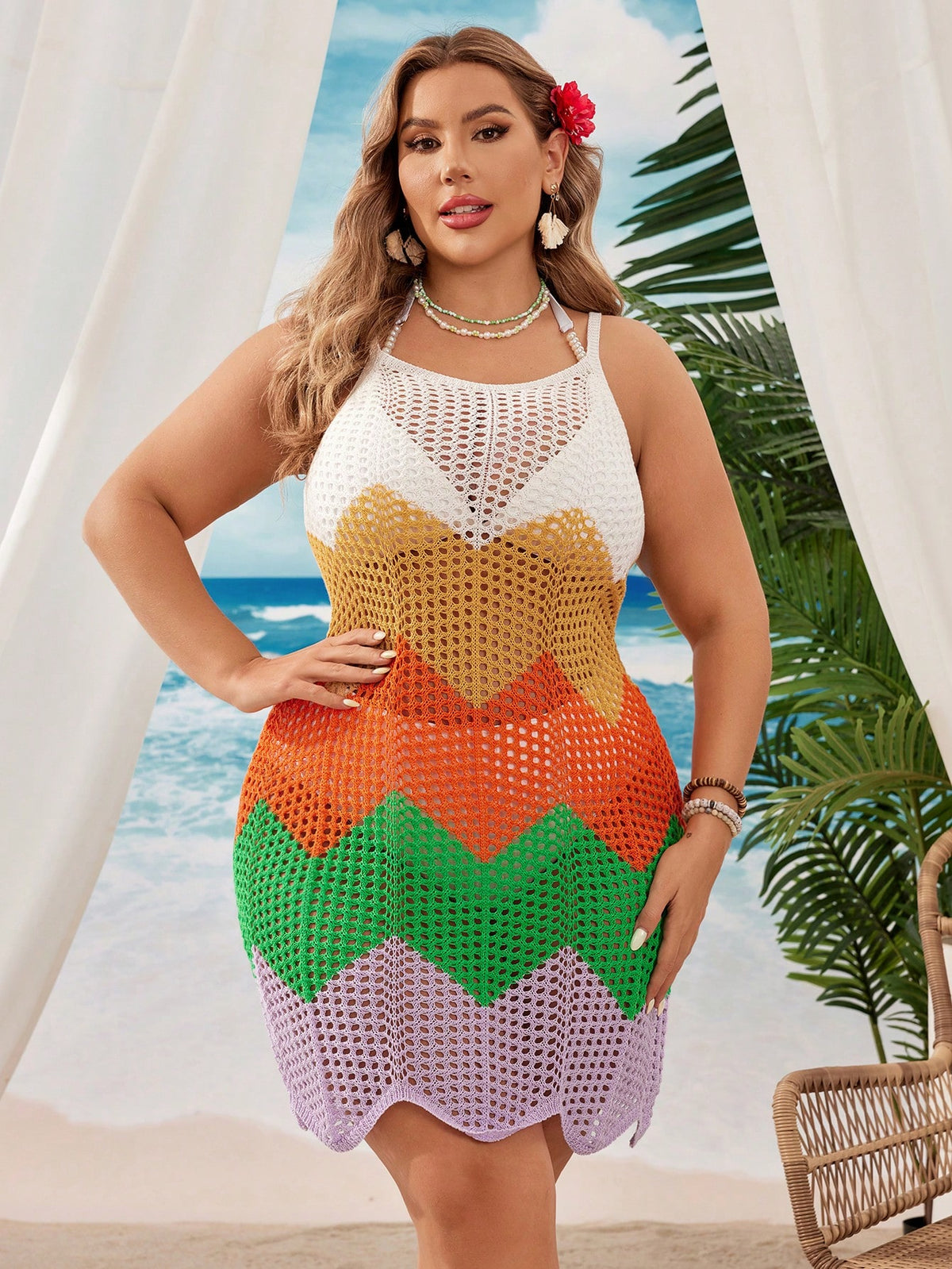 Saida de Praia de Crochê Colorida Anabel Plus Size