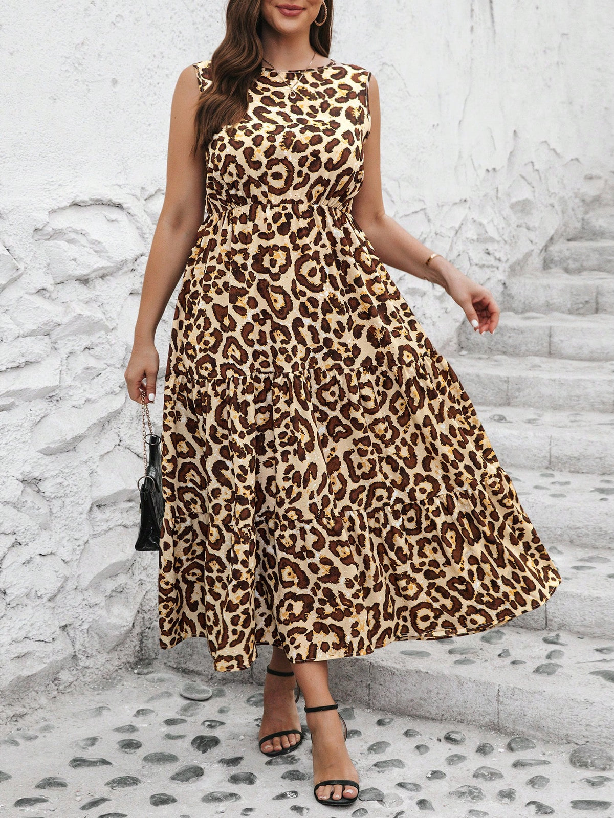 Vestido Longo Charmoso Feminino com Estampa Animal Print Plus Size