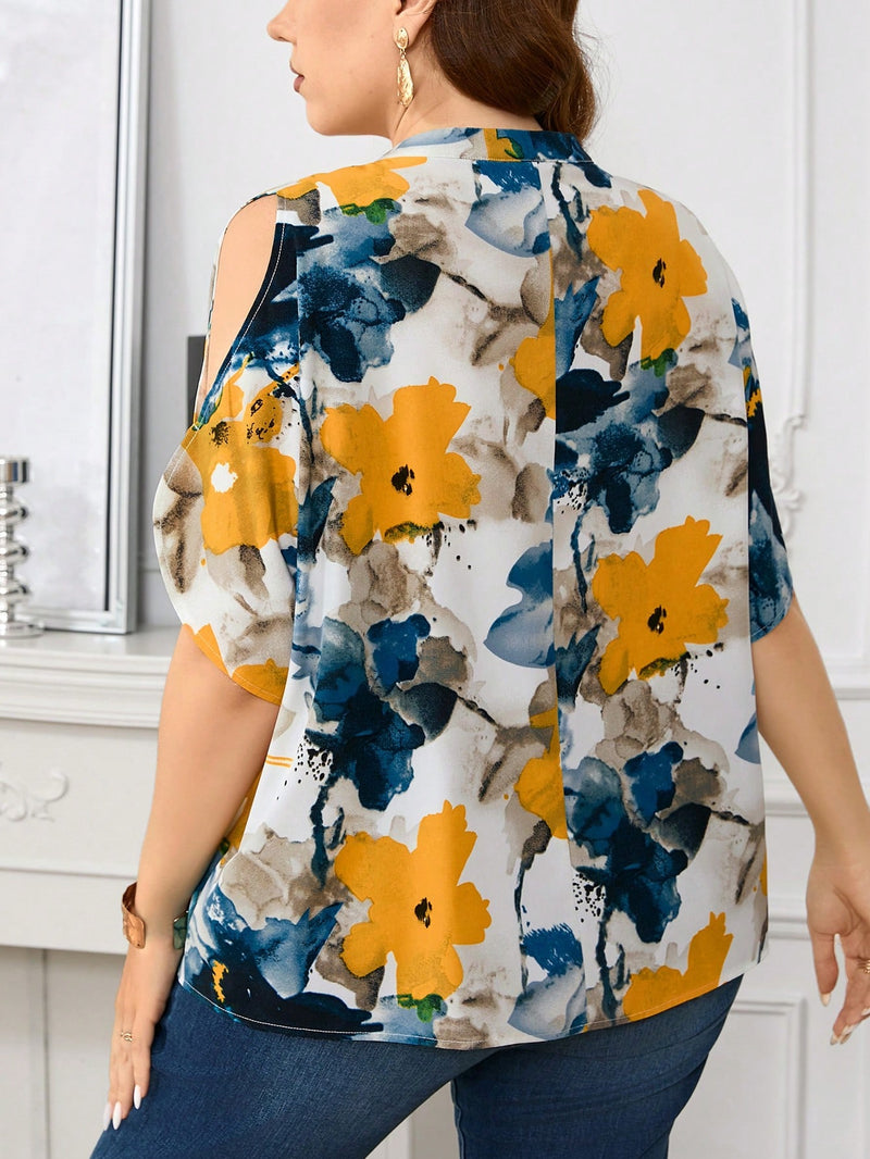 Blusa Feminina Elegante Estampa Floral Caroline Plus Size