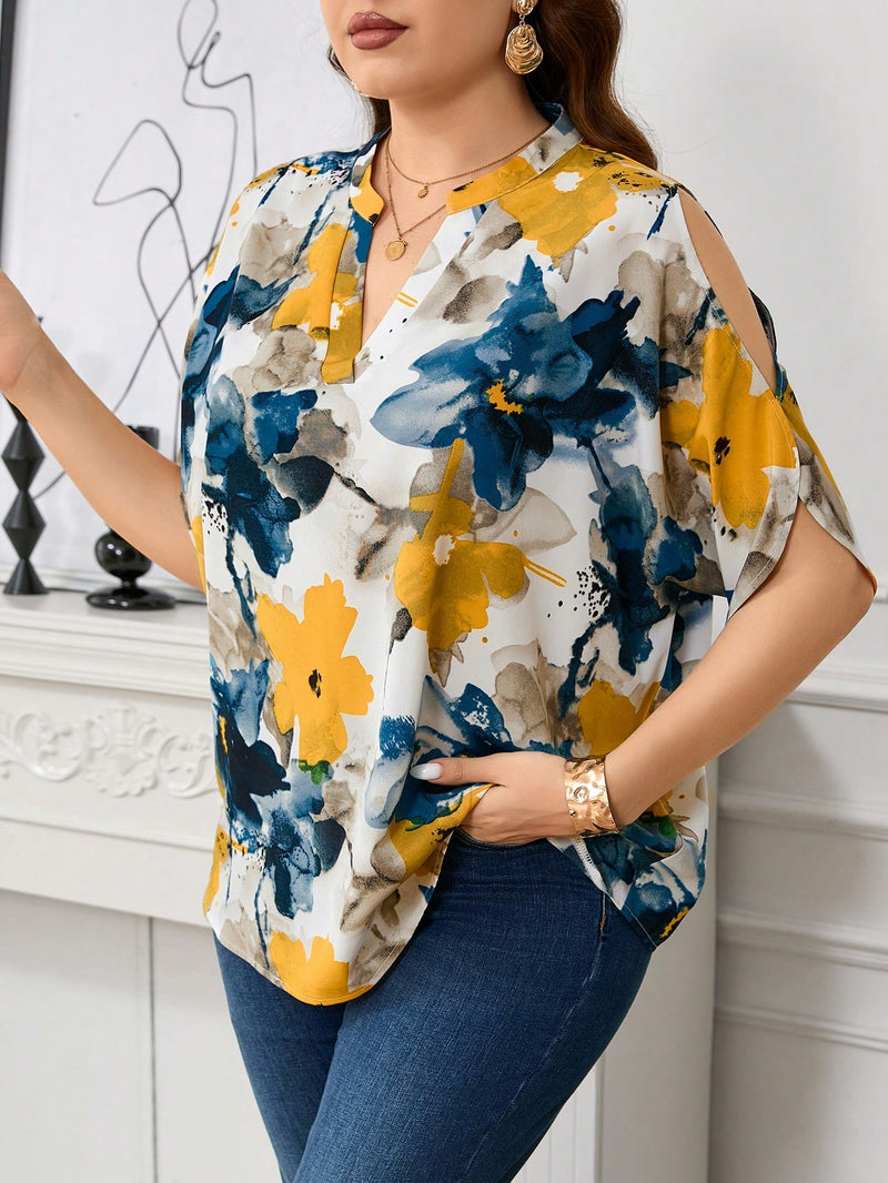 Blusa Feminina Elegante Estampa Floral Caroline Plus Size