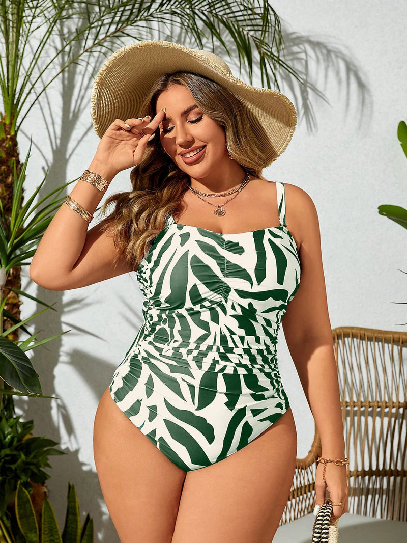 Maiô Estampado Folhas Catarina Plus Size