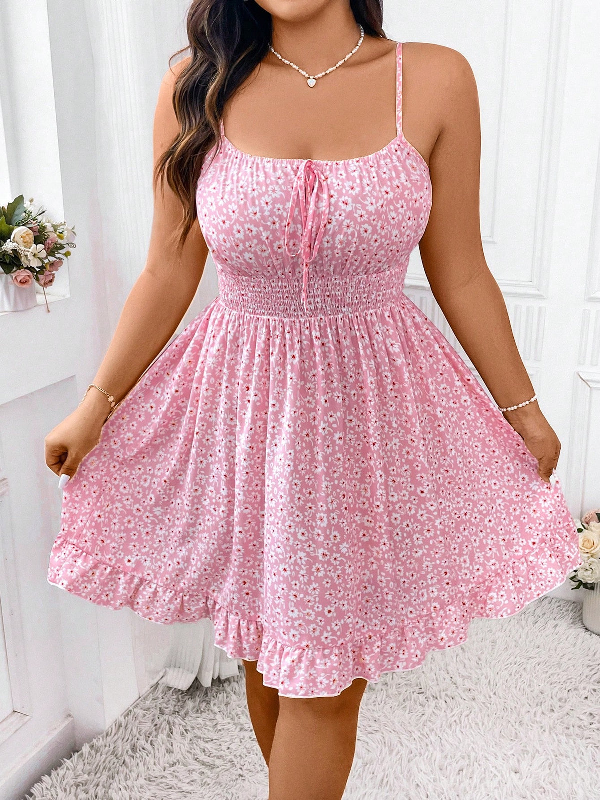 Vestido Feminino Alças Finas Estampa Floral Fanny Plus Size