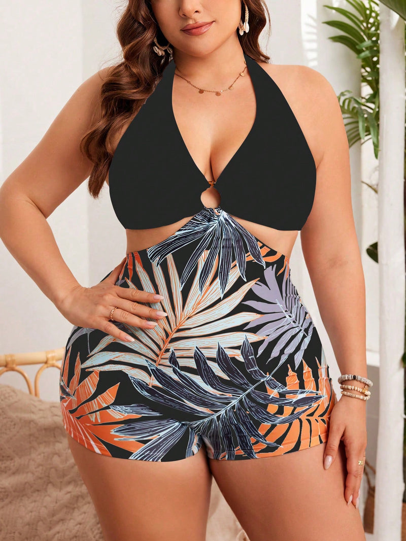 Maiô Feminino com Detalhe de Aro e Amarração no pescoço Carolina Plus Size