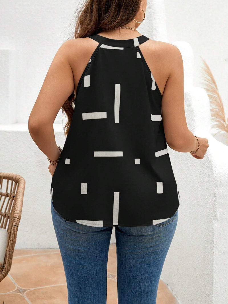 Blusa Feminina Elegante com Estampa Geométrica Camila. Plus Size.