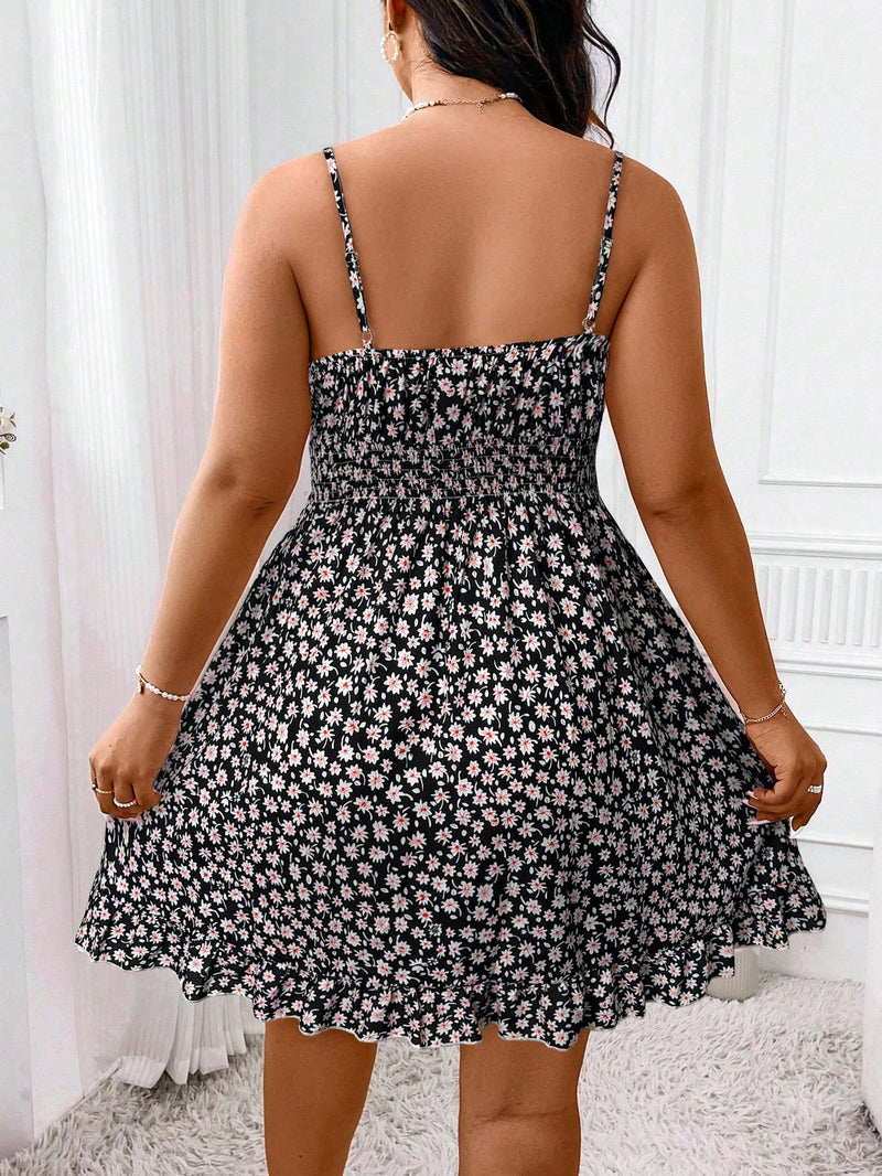 Vestido Feminino Alças Finas Estampa Floral Fanny Plus Size