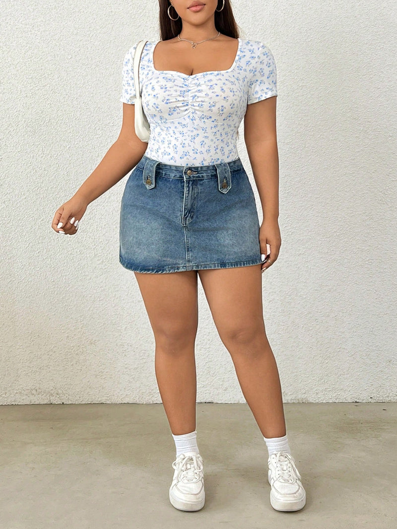 Body Feminino com Manga Curta Florido Esther Plus Size