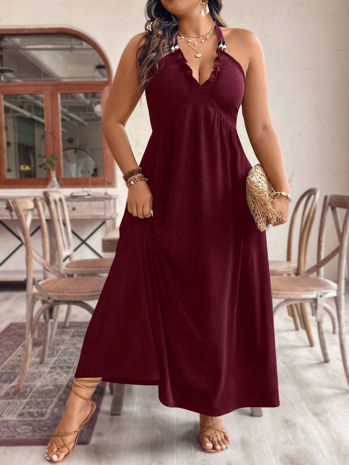 Vestido Feinino Longo Decote em V Giulia Plus Size