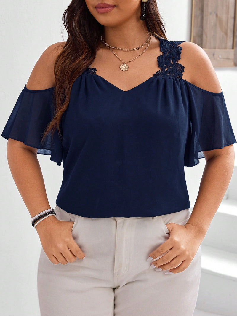 Blusa Feminina de Verão Ombros Decotado Bordado Floral Giulia Plus Size