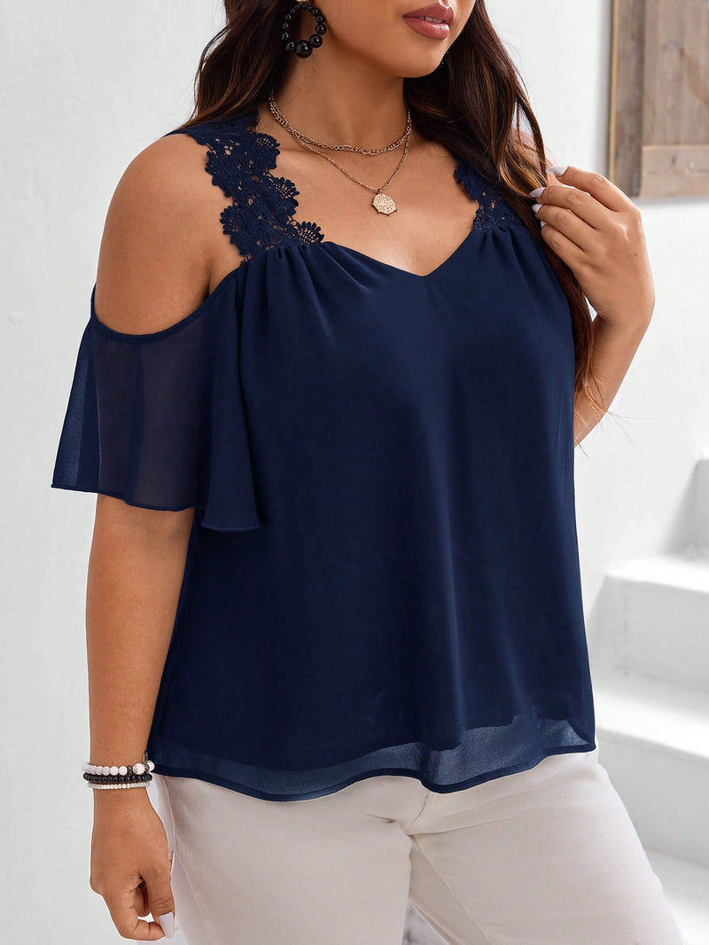 Blusa Feminina de Verão Ombros Decotado Bordado Floral Giulia Plus Size