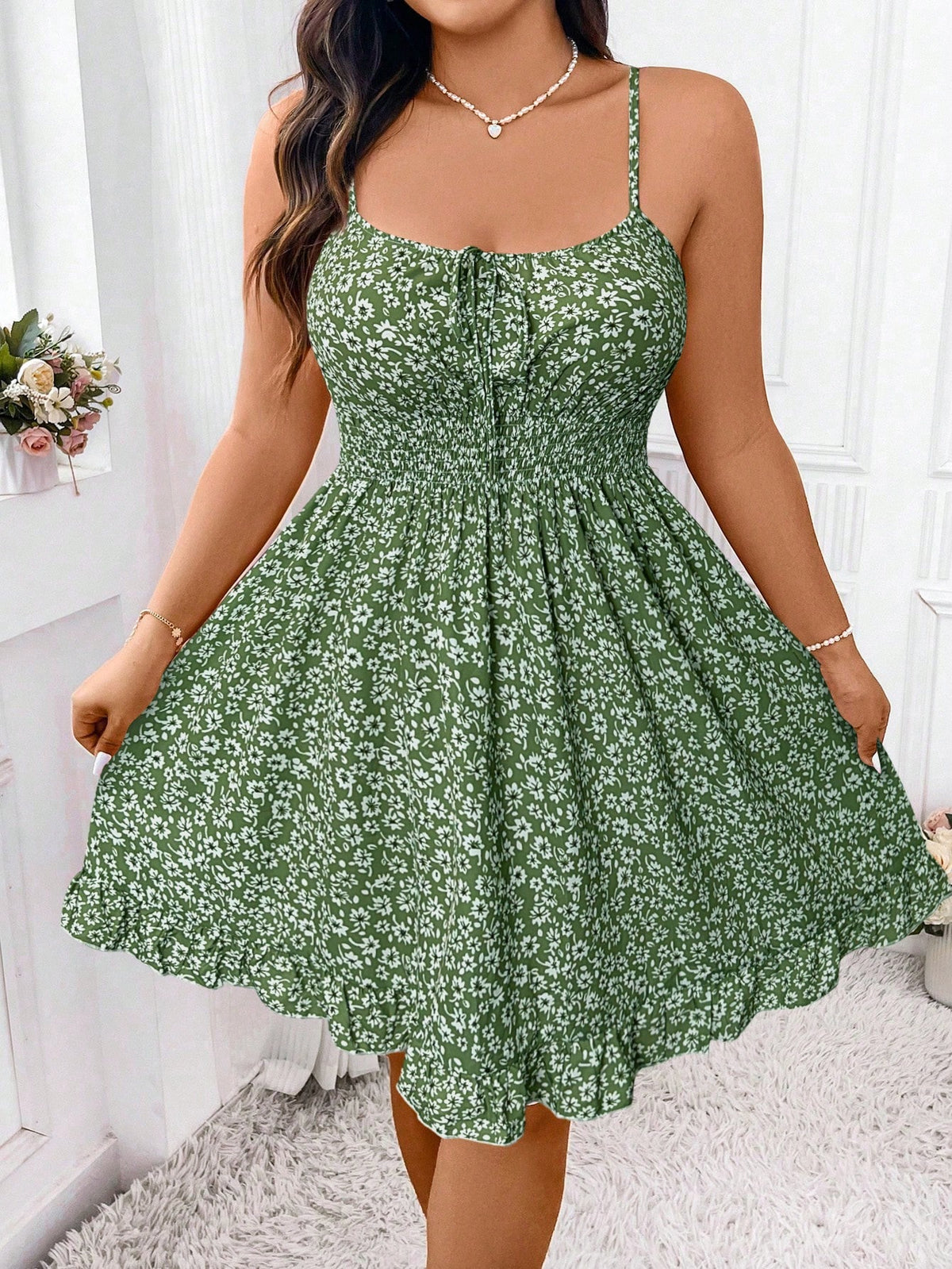 Vestido Feminino Alças Finas Estampa Floral Fanny Plus Size