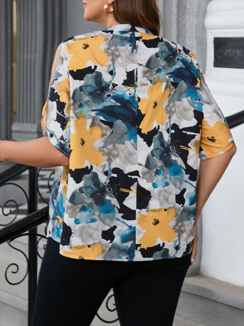 Blusa Feminina Elegante Estampa Floral Caroline Plus Size