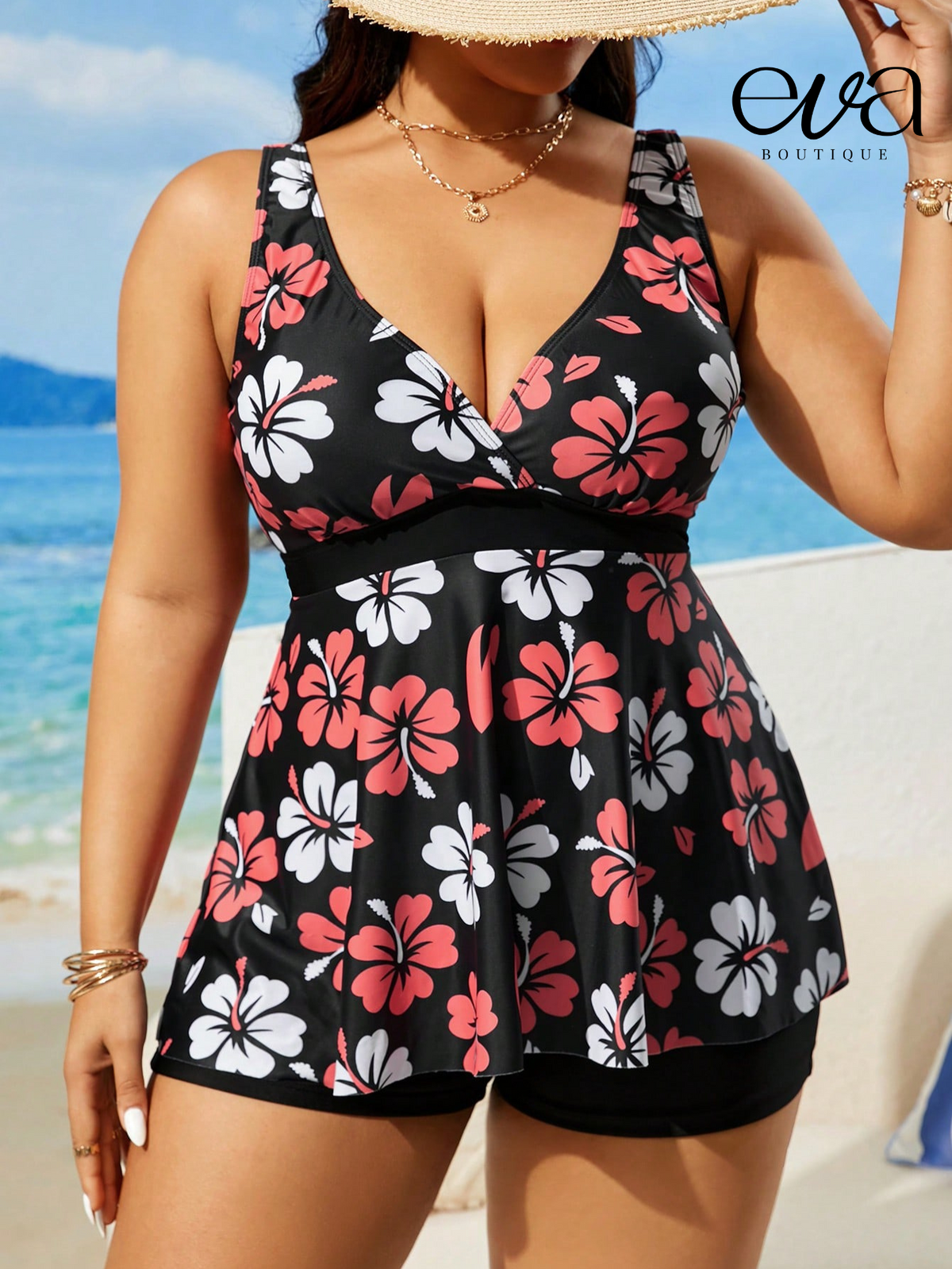 Tanquíni Feminino com Short e Estampa Floral Plus Size Fiona