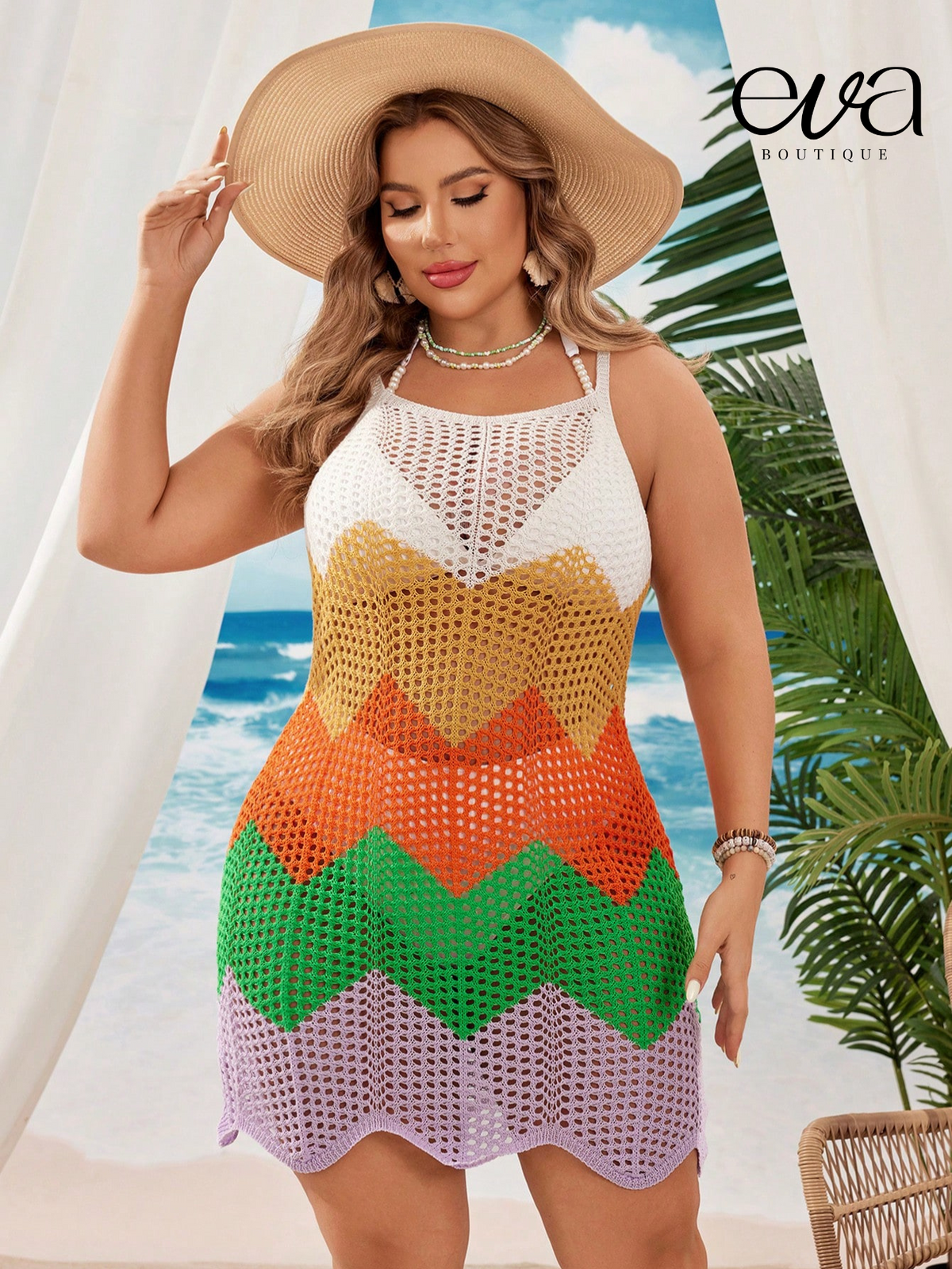 Saida de Praia de Crochê Colorida Anabel Plus Size