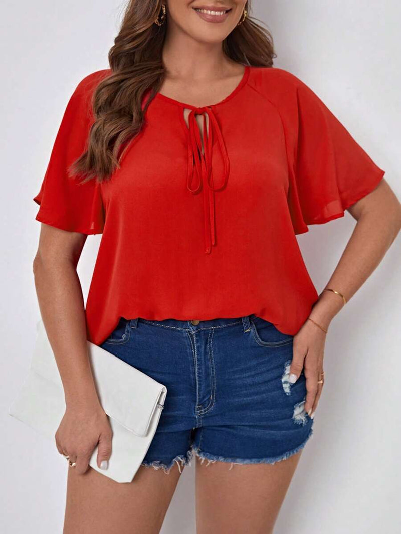 Blusa Feminina Laço Frontal e Mangas Curtas Helena Plus Size