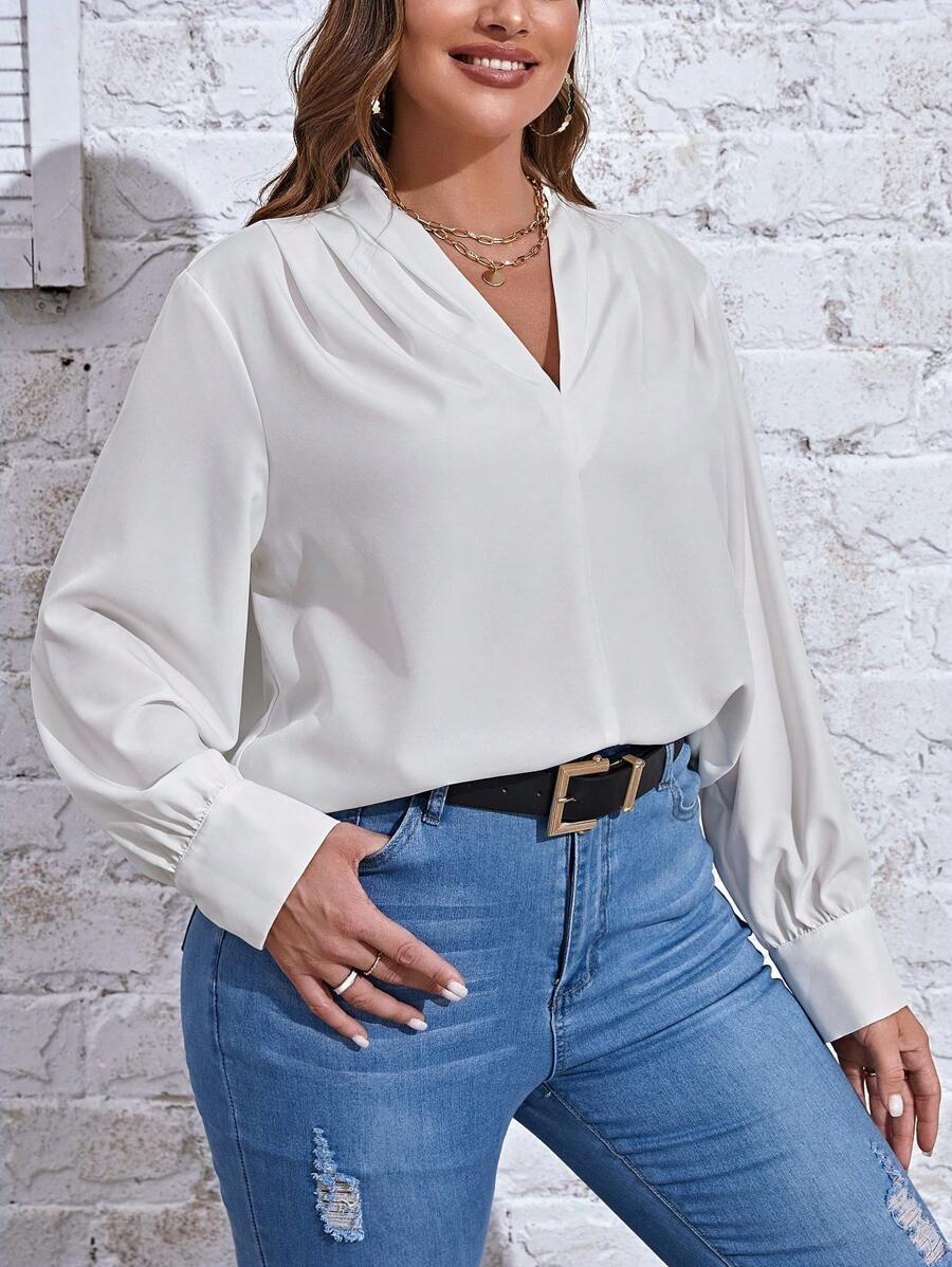 Blusa Elegante Feminina com Decote V e Mangas Longas Fátima Plus Size