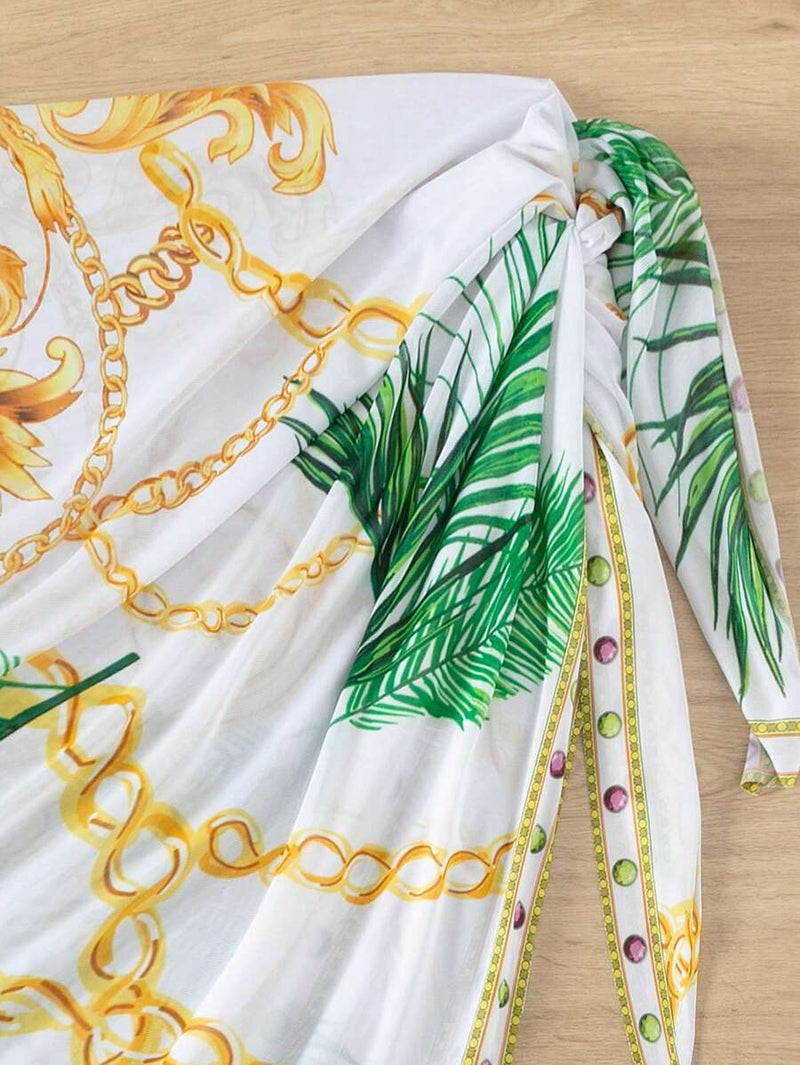 Saída de Praia com Maiô Feminino Estampado e Saia Duas Peças