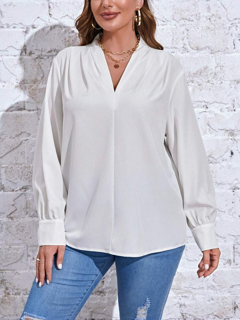 Blusa Elegante Feminina com Decote V e Mangas Longas Fátima Plus Size