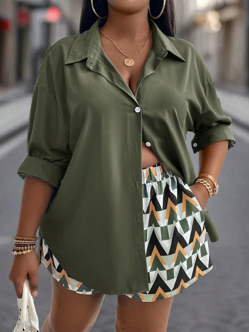 Conjunto Listrado Shorts e Camisa Camilla Plus Size