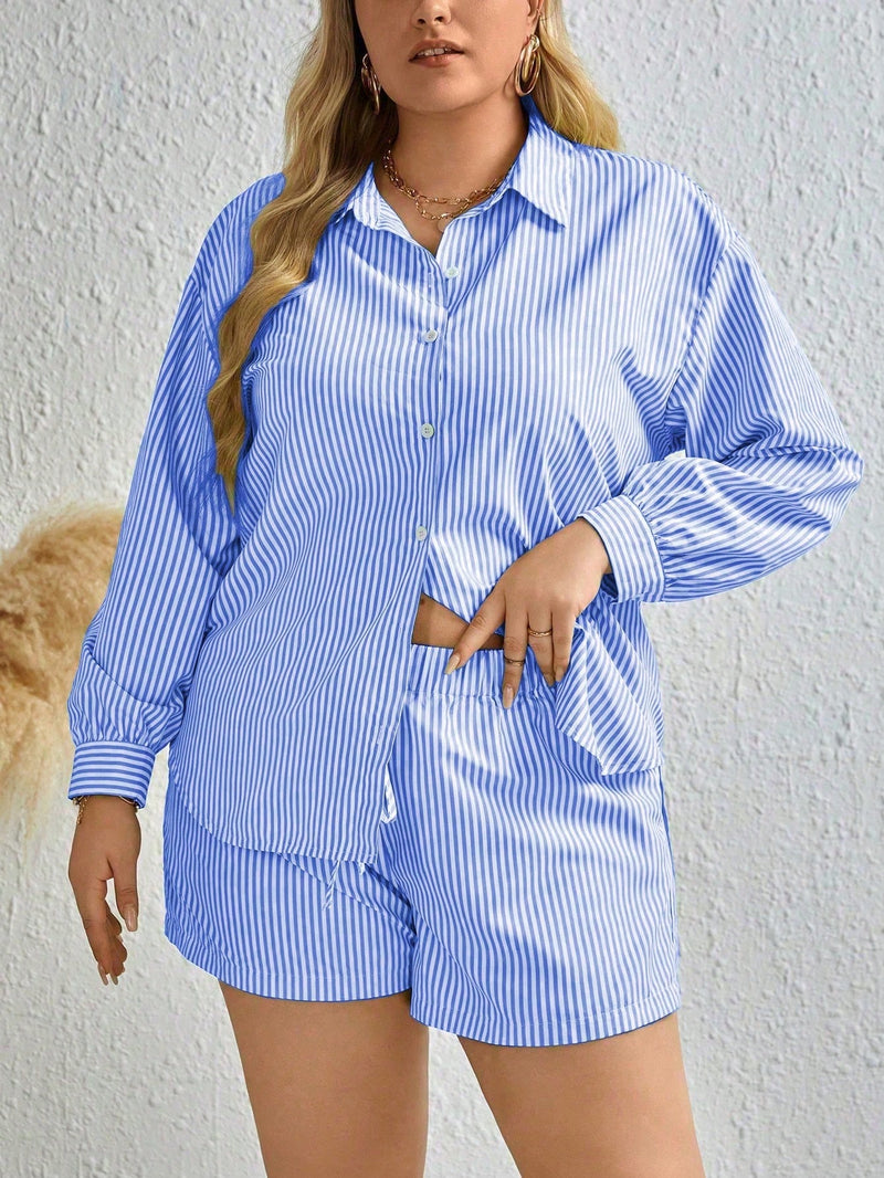 Conjunto Listrado Shorts e Camisa Camilla Plus Size