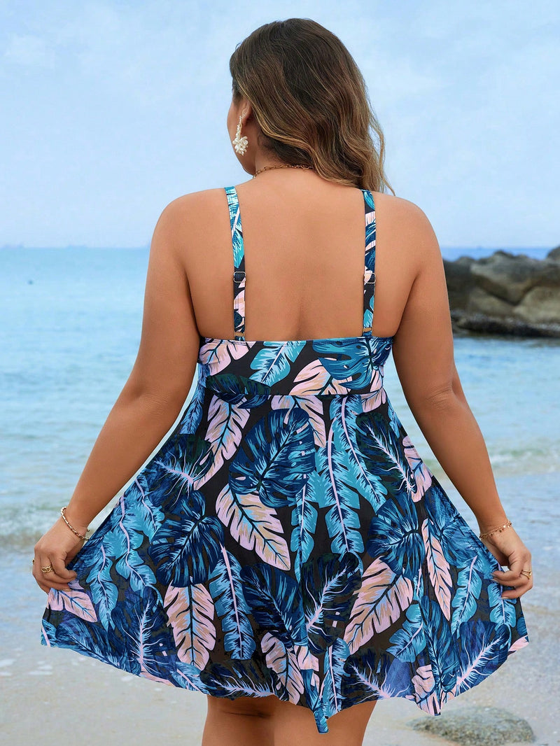 Maiô Feminino com Bainha Estampado Tropical Cristiane Plus Size