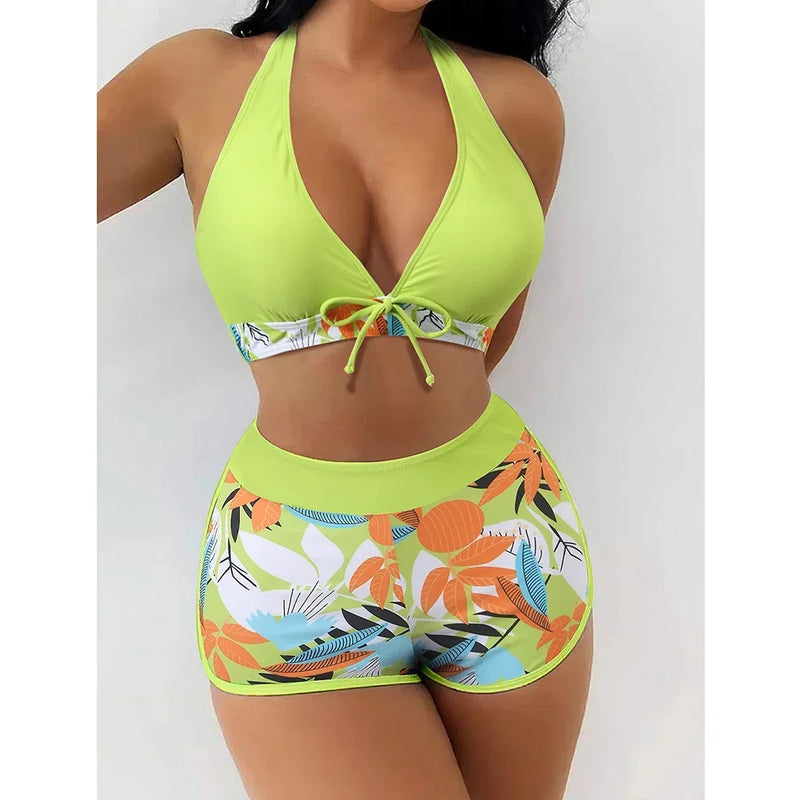 Conjunto Feminino Estampado Floral Shortkini Conjunto de Praia