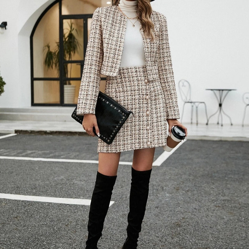 Blazer Xadrez Em Tweed Com Detalhe De Bolsos Frontais - Dellilu